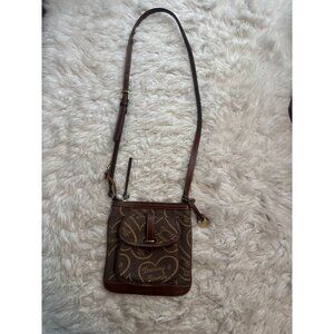 Vintage Dooney & Bourke Crossbody Purse Brown Leather and Canvas Heart Design